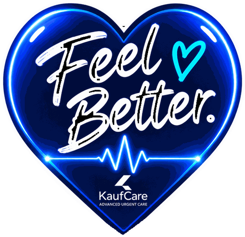 KaufCare “Feel Better” animated GIF — a glowing neon heart with a heartbeat line