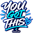 KaufCare “You Got This” animated sticker in blue script lettering